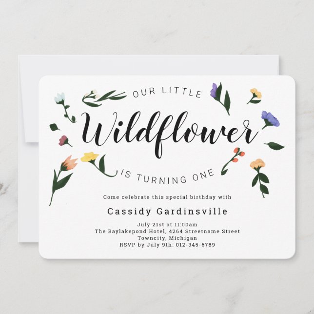 Invitation Fleur sauvage Floral Baby Premier anniversaire (Devant)