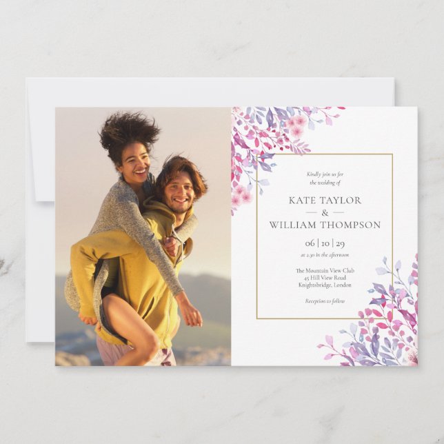 Invitation Fleur sauvage Floral Botanical Photos Mariage (Devant)