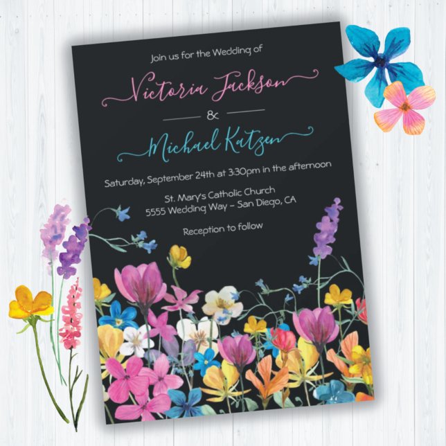 Invitation Fleur sauvage Floral Dark Meadow Mariage (Créateur téléchargé)