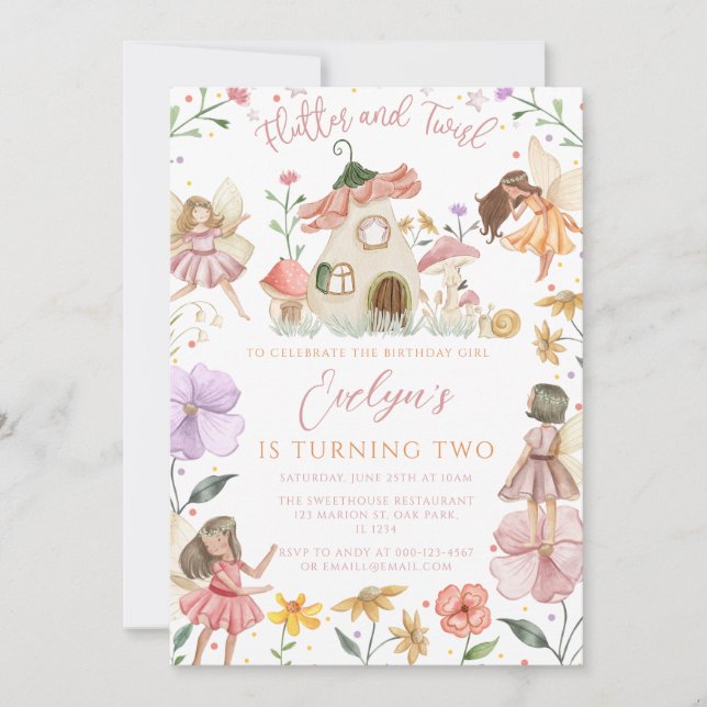Invitation Fleur sauvage Floral Garden Fée Fée Anniversaire (Devant)