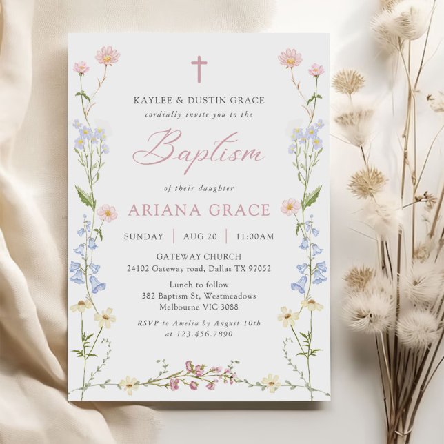 Invitation Fleur sauvage Floral Girl Baptism (Créateur téléchargé)