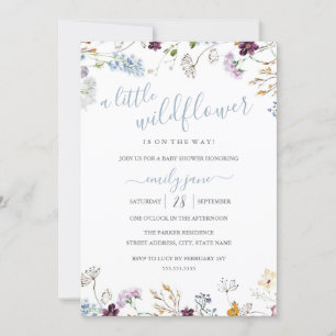 Invitation Fleur sauvage Floral Nature Baby shower Bleu