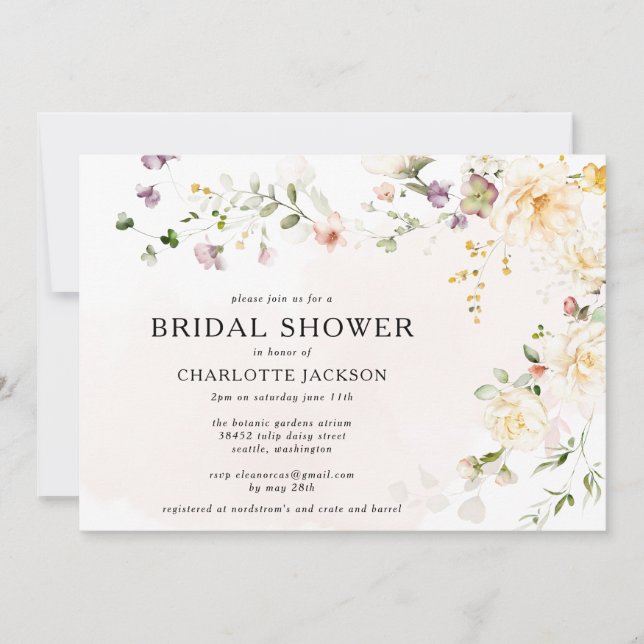 Invitation Fleur sauvage floral romantique Fête des mariées B (Devant)