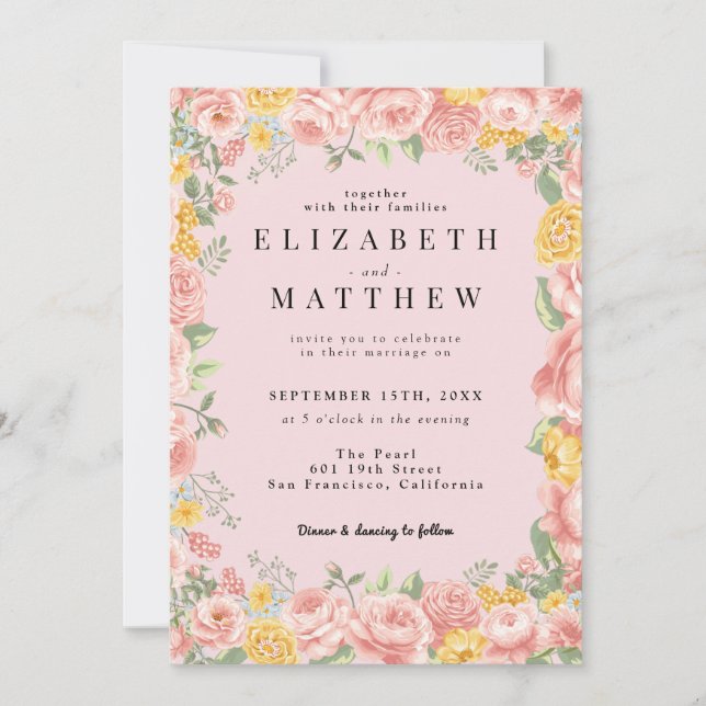 Invitation Fleur sauvage floral rose pâle Photo QR Code Maria (Devant)
