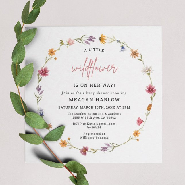 Invitation Fleur sauvage Floral Wreath Girl Baby shower (Créateur téléchargé)