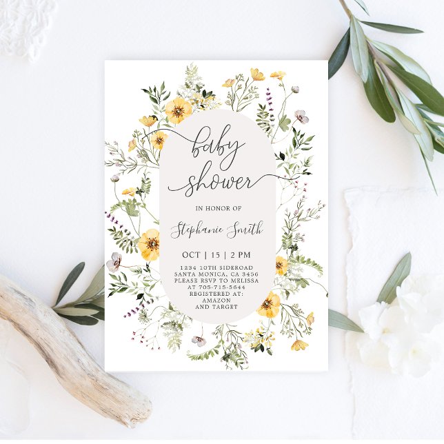 Invitation Fleur sauvage florale Spring Baby shower fille (Créateur téléchargé)