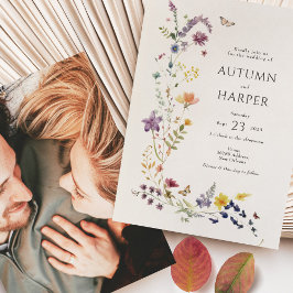 Invitation Fleur sauvage Florals Photo Mariage Elegant Boho