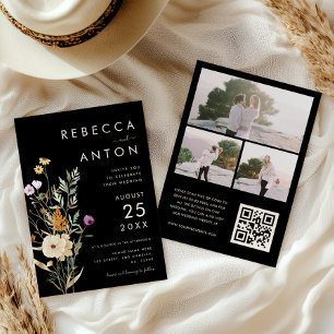 Invitation Fleur sauvage foncée 3 Collage photo Code QR Maria