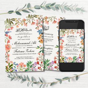 Invitation Fleur sauvage Frame Mariage musulman Nikah Walima