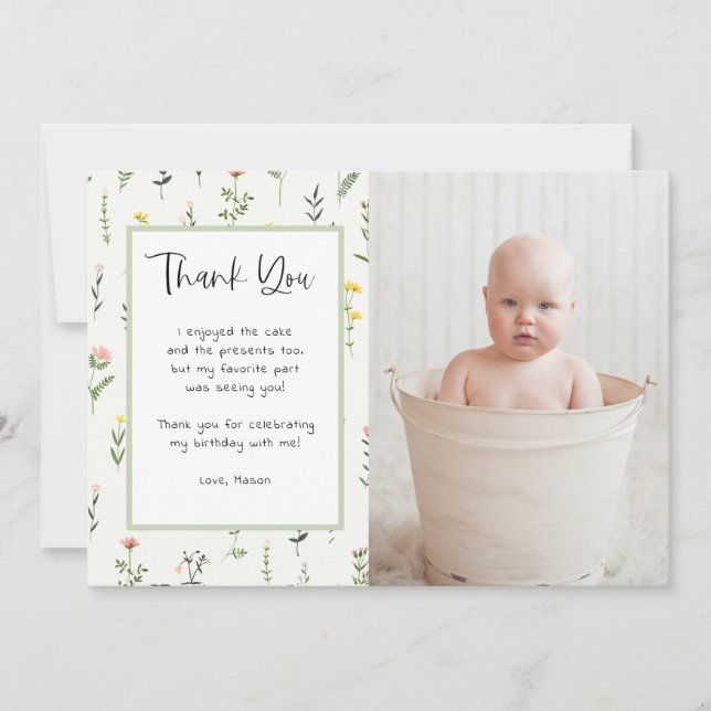 Invitation Fleur sauvage Garden Anniversaire Photo Merci (Devant)