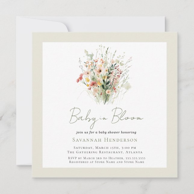 Invitation Fleur sauvage Garden Baby dans le Baby shower en f (Devant)