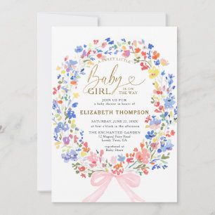 Invitation Fleur sauvage Garden Bow Sweet Baby Girl Douche