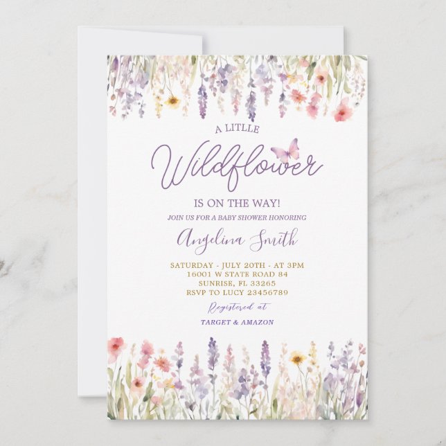 Invitation Fleur sauvage Garden Floral Est Sur Le Chemin Baby (Devant)