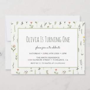 Invitation Fleur sauvage Garden Girl 1er Anniversaire Invitat