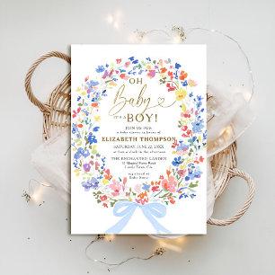 Invitation Fleur sauvage Garden Pink Bow Oh Baby Boy Douche g