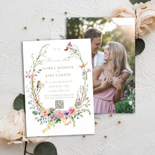 Invitation Fleur sauvage Garden QR Code Photo Mariage Date de