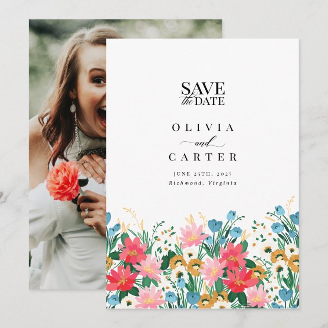 Invitation Fleur sauvage Garden Wedding Photo Enregistrer la  (Devant / Derrière)