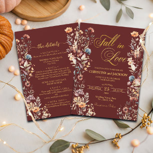 Invitation Fleur sauvage Gold Fall in Love and Details Mariag