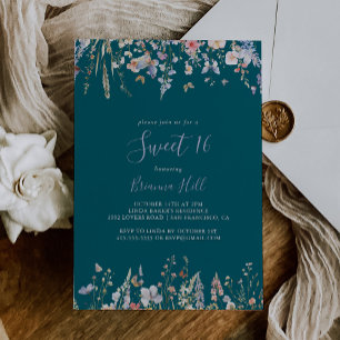Invitation Fleur sauvage Green Sweet 16 fête d'anniversaire