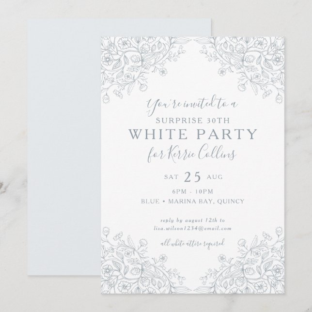 Invitation Fleur sauvage gris argenté Florals 30e anniversair (Devant / Derrière)