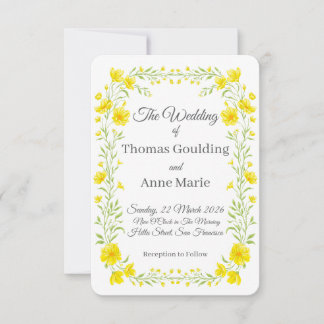 Invitation Fleur sauvage jaune bordure et cadre botanique
