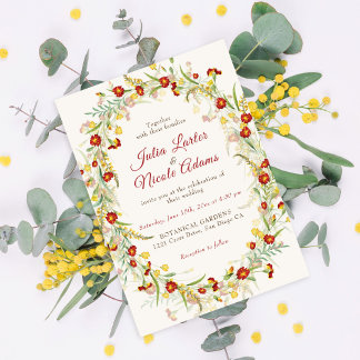 Invitation Fleur Sauvage Jaune Feuillage Mariage Souci