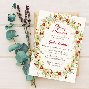 Invitation Fleur sauvage Jaune Marigold Baby shower de feuill