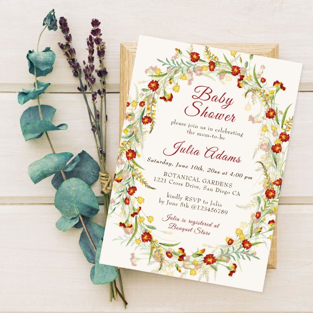 Invitation Fleur sauvage Jaune Marigold Baby shower de feuill (Créateur téléchargé)