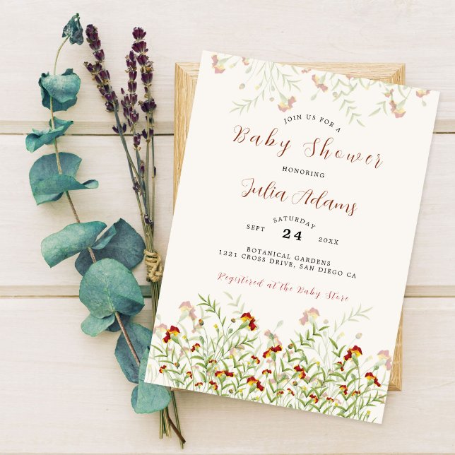 Invitation Fleur sauvage Jaune Marigold Baby shower de feuill (Créateur téléchargé)