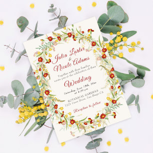 Invitation Fleur sauvage Jaune Marigold Mariage de feuillage