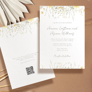 Invitation Fleur sauvage Jaune simple moderne Mariage QR RSVP