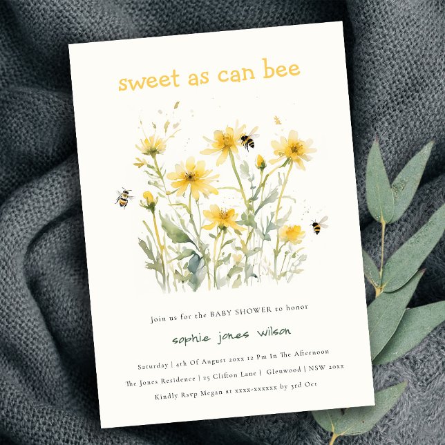 Invitation Fleur sauvage Jaune Sucré Comme Peut Être Baby sho (Créateur téléchargé)