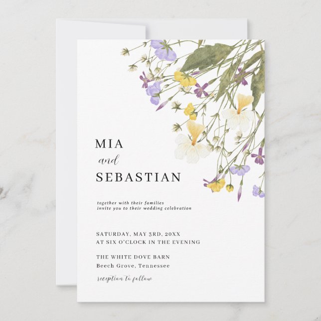 Invitation Fleur sauvage Lilac Mariage (Devant)