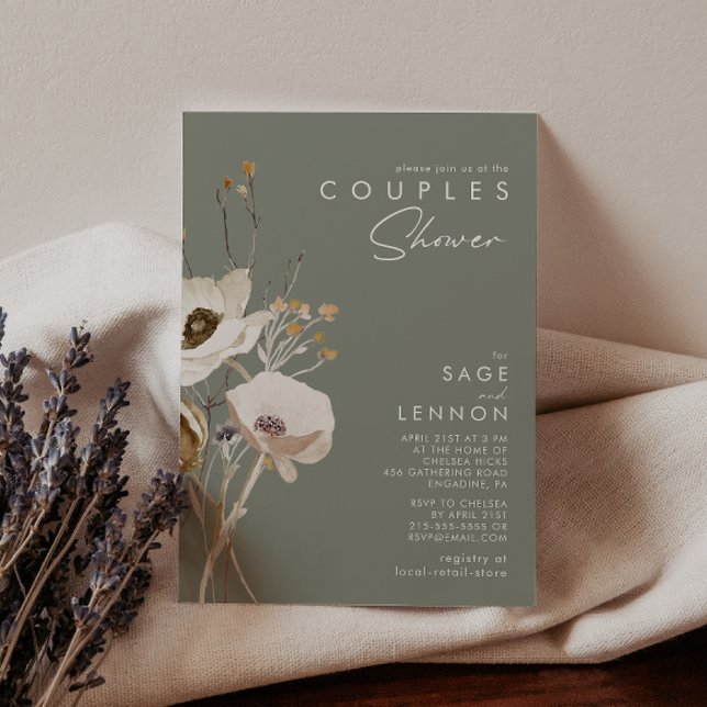 Invitation Fleur sauvage lunatique | Sage Green Couples Douch (Créateur téléchargé)