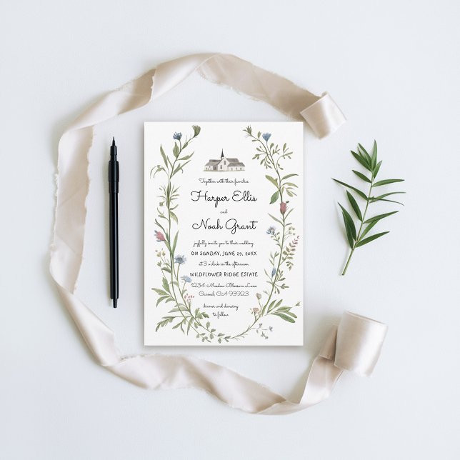 Invitation Fleur sauvage Manor Écrit à la main Moderne Chic M (wildflowers wedding invitation hand-written manor floral frame modern garden outdoors chic)