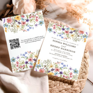 Invitation Fleur sauvage Mariage campagnard rustique moderne 