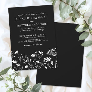 Invitation Fleur Sauvage Mariage Floral Noir Blanc