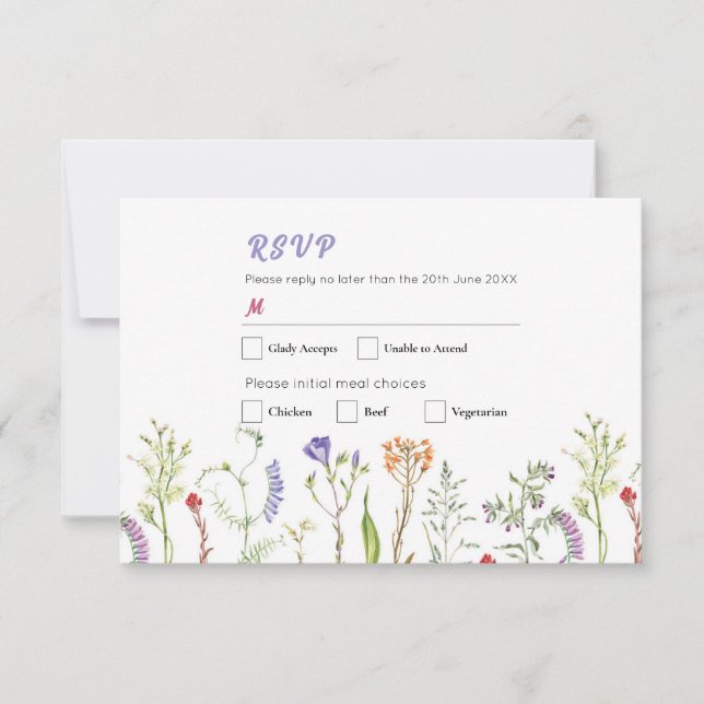 Invitation Fleur sauvage Mariage RSVP Floral Ditsy (Devant)