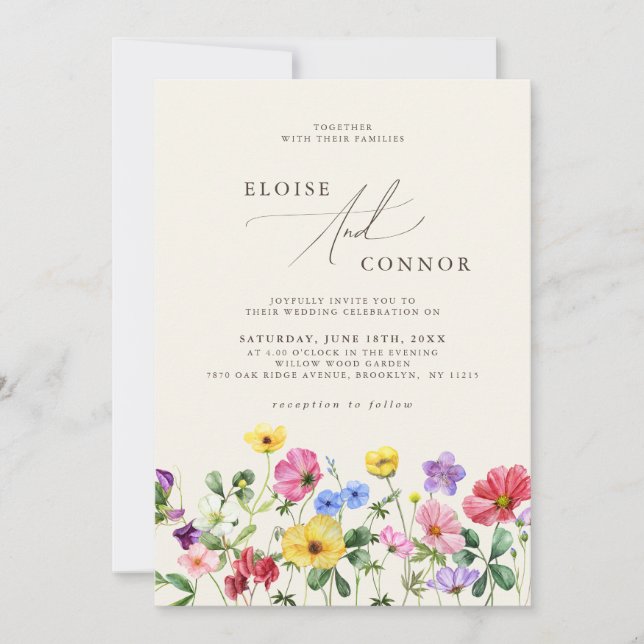 Invitation Fleur sauvage Mariage Rustic Chic Floral Boho Mari (Devant)