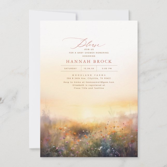 Invitation Fleur sauvage Meadow Élégant Baby shower d'été (Devant)