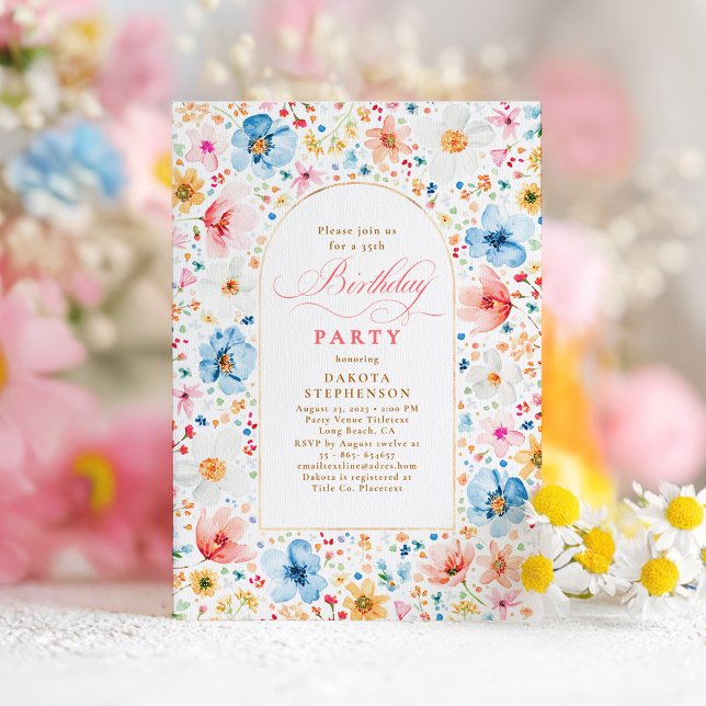 Invitation Fleur sauvage Meadow Floral Elégant Jardin Anniver (Wildflowers Birthday Invitation)