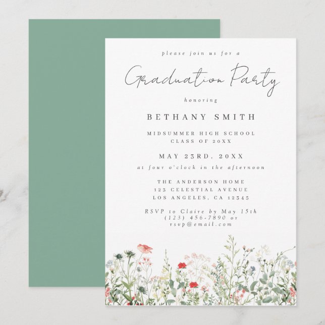Invitation Fleur sauvage Meadow Graduation Party (Devant / Derrière)