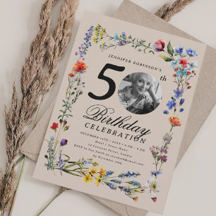 Invitation Fleur sauvage Meadow Photo 50e anniversaire Champa