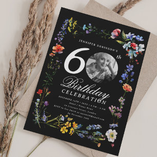 Invitation Fleur sauvage Meadow Photo 60th Birthday Party Bla