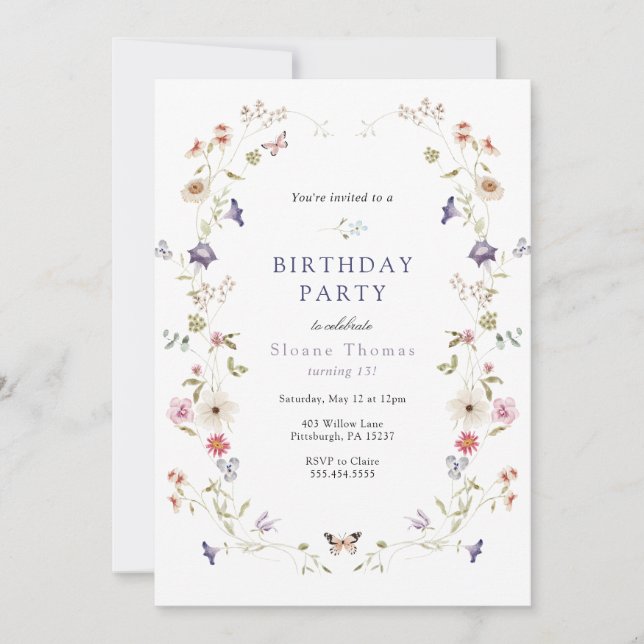 Invitation Fleur sauvage Meadow Wreath Anniversaire (Devant)