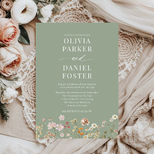 Invitation Fleur sauvage minimaliste Sage Green Boho Mariage