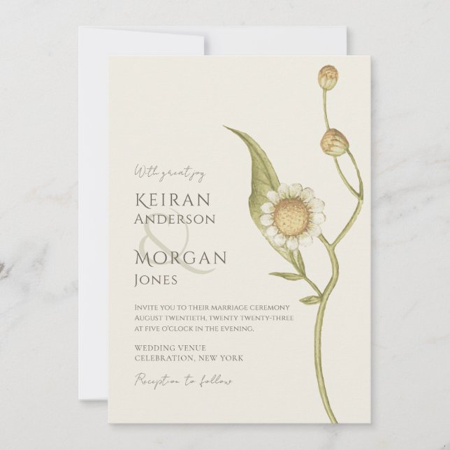 Invitation Fleur sauvage minimum Daisy Boho Mariage simple (Devant)