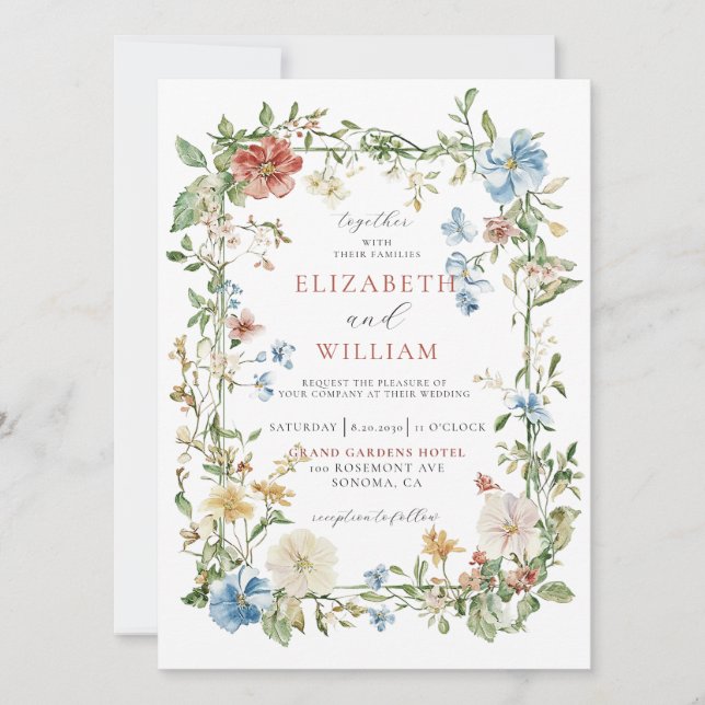 Invitation Fleur sauvage moderne Boho Mariage aquarelle (Devant)