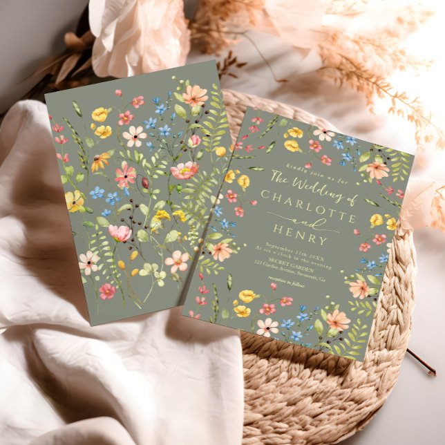 Invitation Fleur sauvage Moderne Élégant Jardin Sage Mariage (Créateur téléchargé)