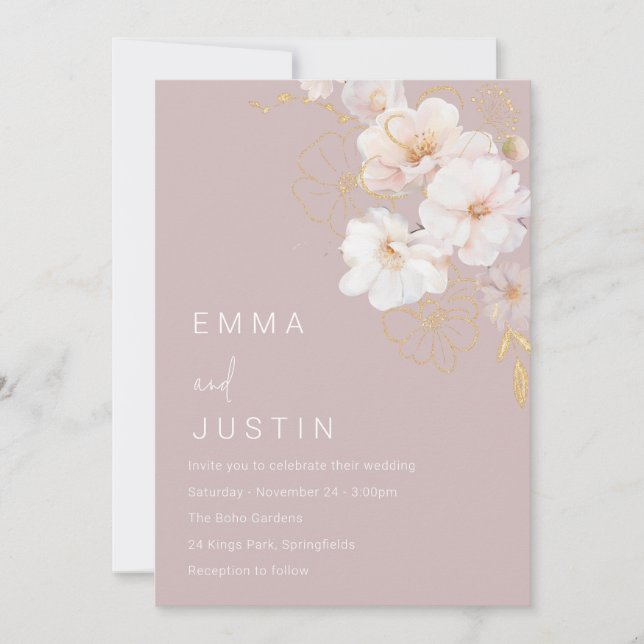Invitation Fleur sauvage moderne Élégant Mariage Blush (Devant)
